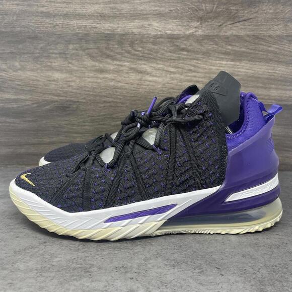 Nike Lebron 18 Lakers Shoes Mens Size 10.5 Black Purple Sneakers CQ9283